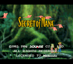 Secret of Mana title screen for Super Nintendo